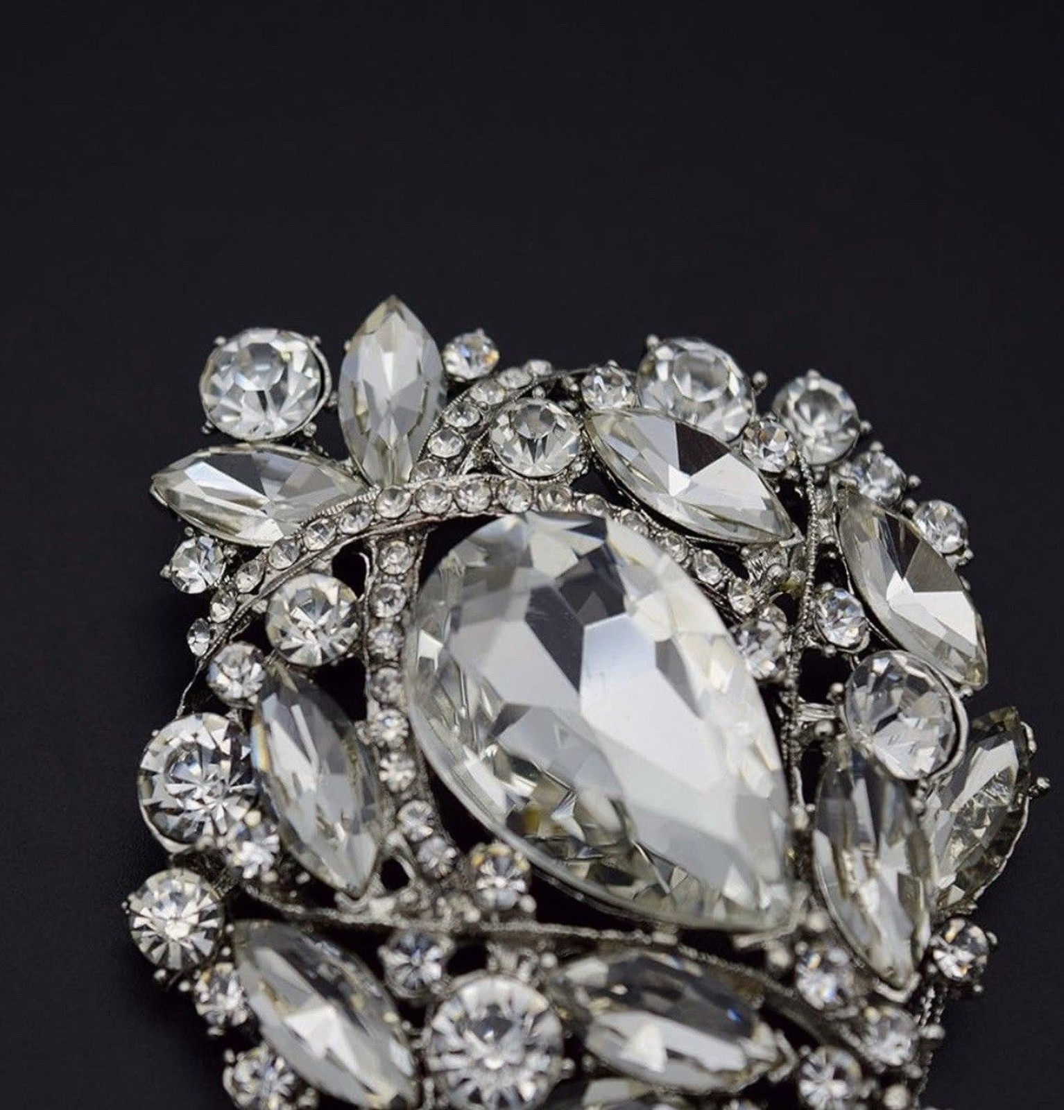 Crystal Pin Large Dangle Drop Bridal Bouquet Silver Tone Brooch Fashion DIY