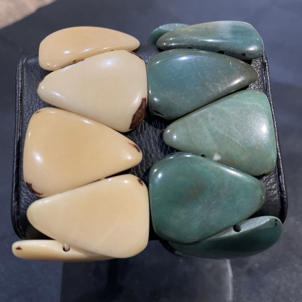 Tagua Nut Carved Chunky Stretch Slip-On Bracelets Set of 3 Multicolor