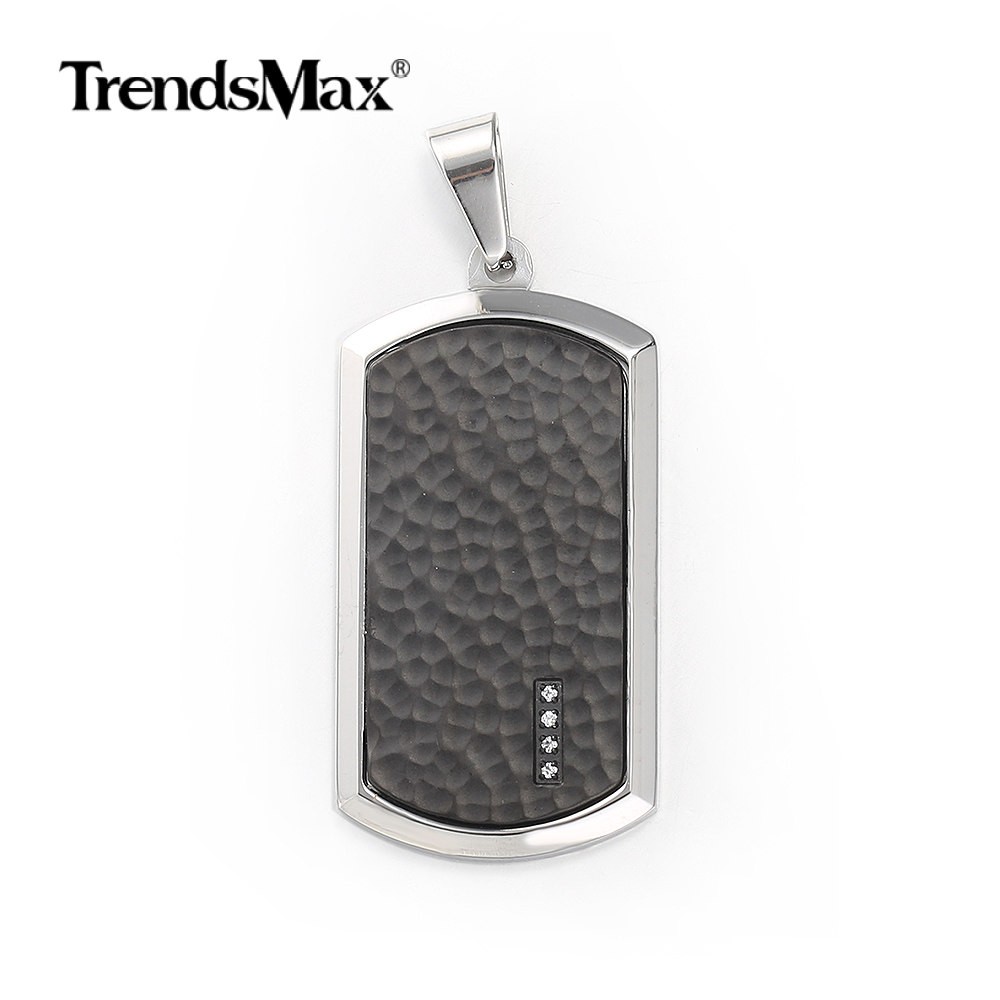 Stainless Steel Dog Tag Pendant Necklace 18-30″ Silver Curb Chain Clear CZ Charm
