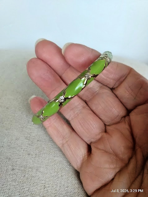 Sequin Green & Metal Clamper Bracelet with Rhinestone Accents