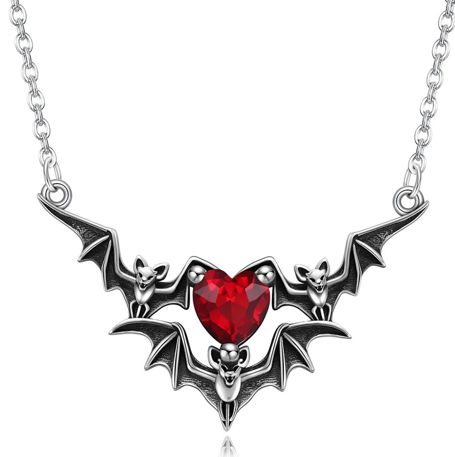 1pc Gothic Bat Wings Heart Pendant Necklace Punk Alloy Chain Women Gift – NEW
