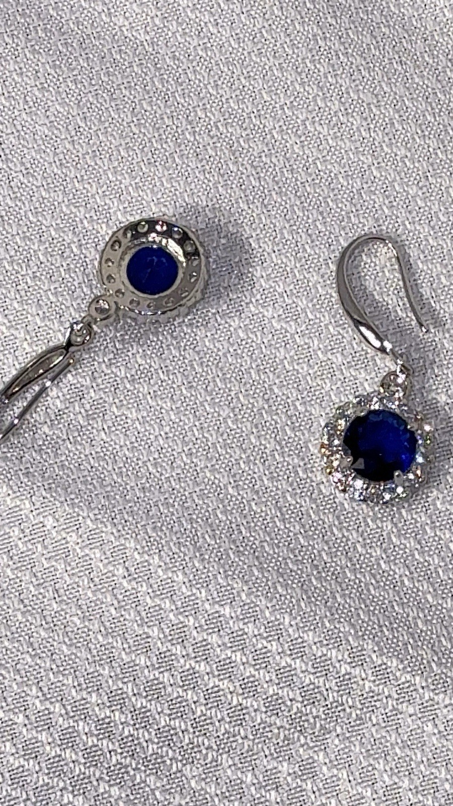 925 Sterling Silver Blue Round Cubic Zirconia Halo Leverback Dangle Earrings