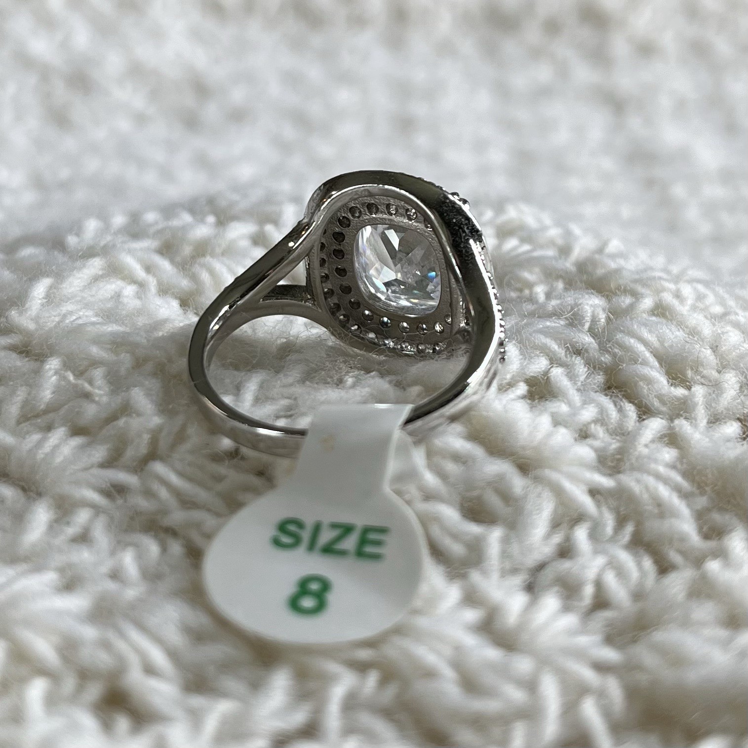 Size 8 Statement Ring Large Cushion Cut Clear Stone Halo Setting