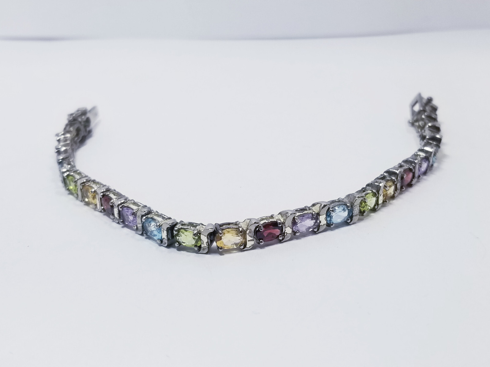 Multicolor Cubic Zirconia Sterling Silver Bracelet 15.7g T.W.