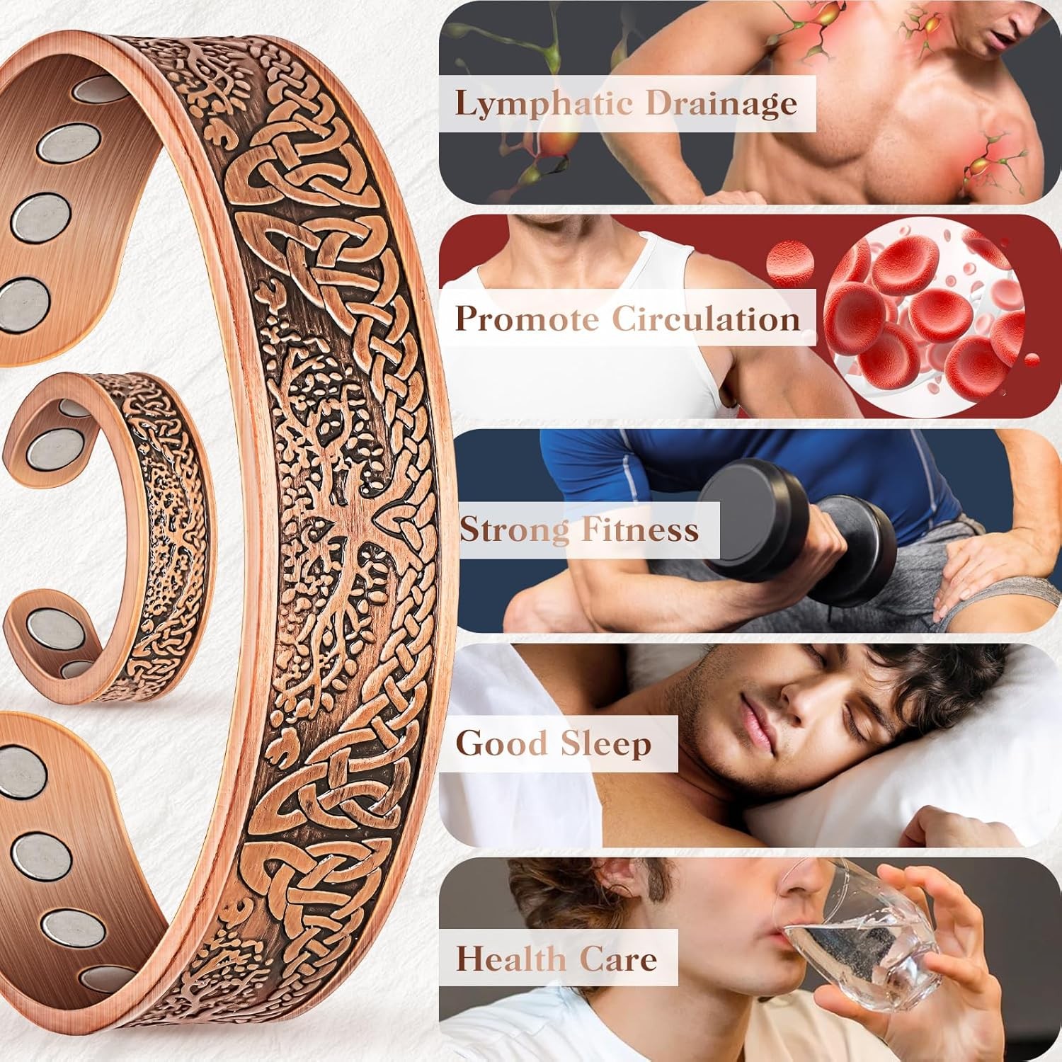 Men Women Bracelet Magnetic Therapy Arthritis Pain Relief Pure Solid Copper Bang