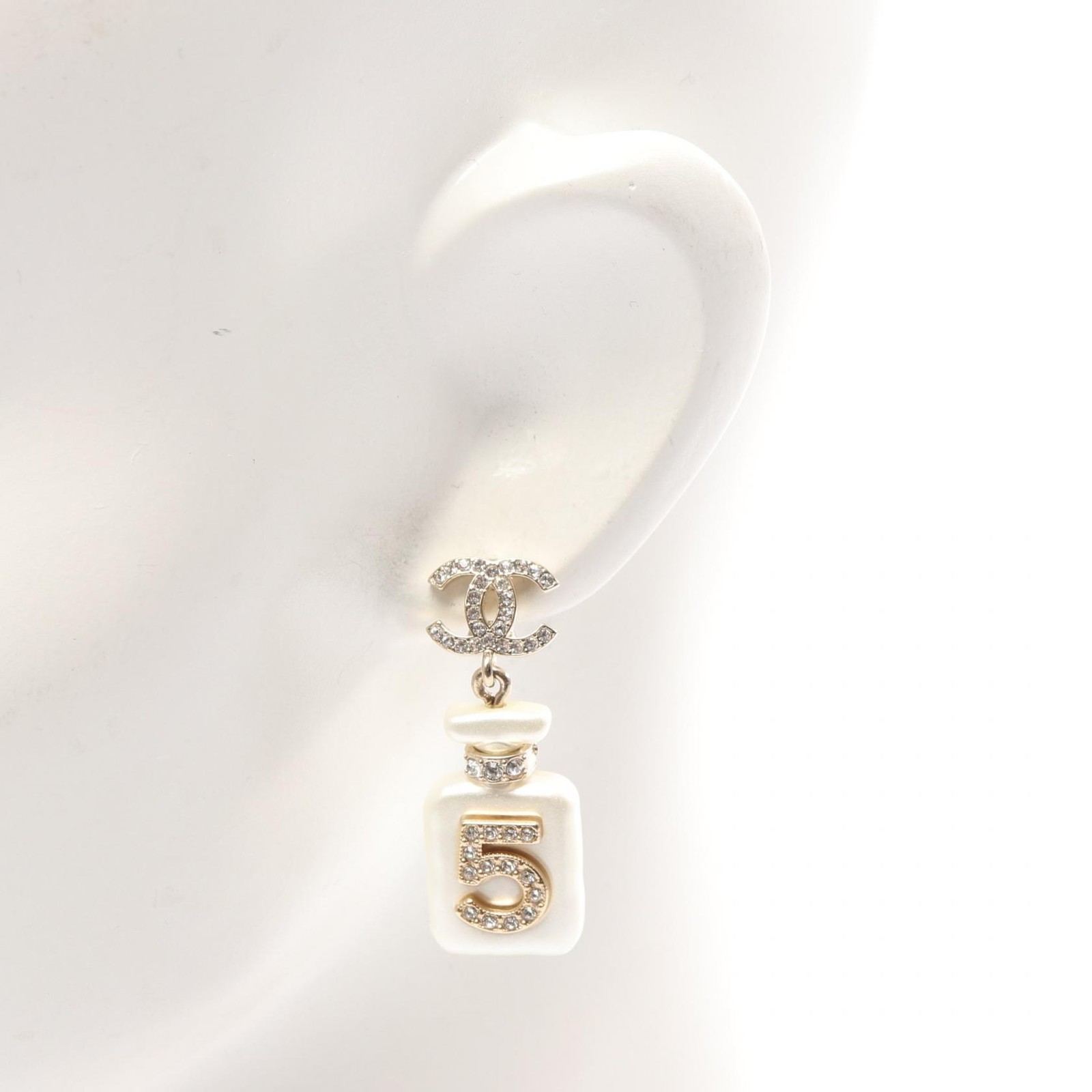 CHANEL COCO Mark No.5 Perfume Bottle Pierced earrings Gold Plated Rhinestone CC