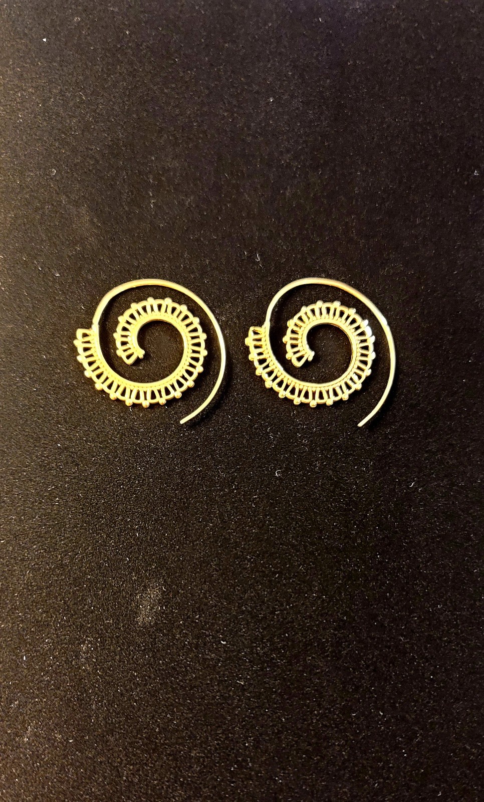 Gold Tone Spiral Hoop Earrings, Metal Hook Closure, No Stone