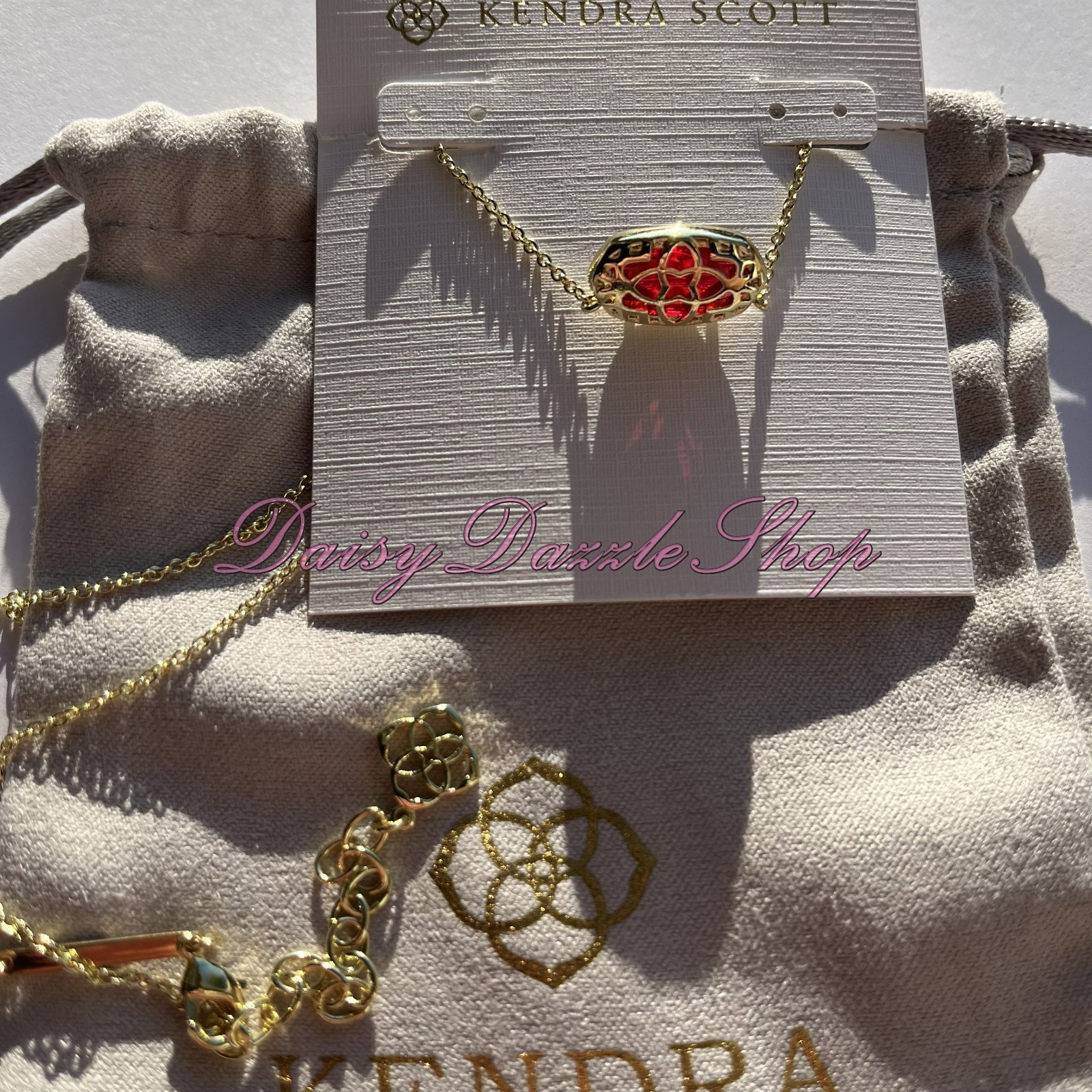 ❤️New Kendra Scott Elisa Gold Pendant Necklace In Berry Glass Red🎁