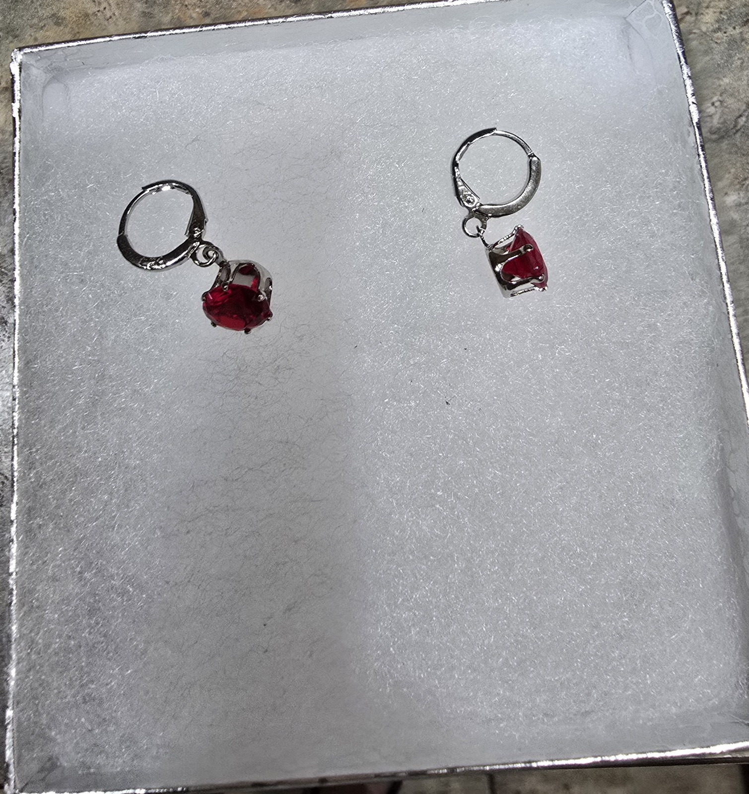 Ruby Crystal & Silver Tone Necklace & Earring Set With Gift Box