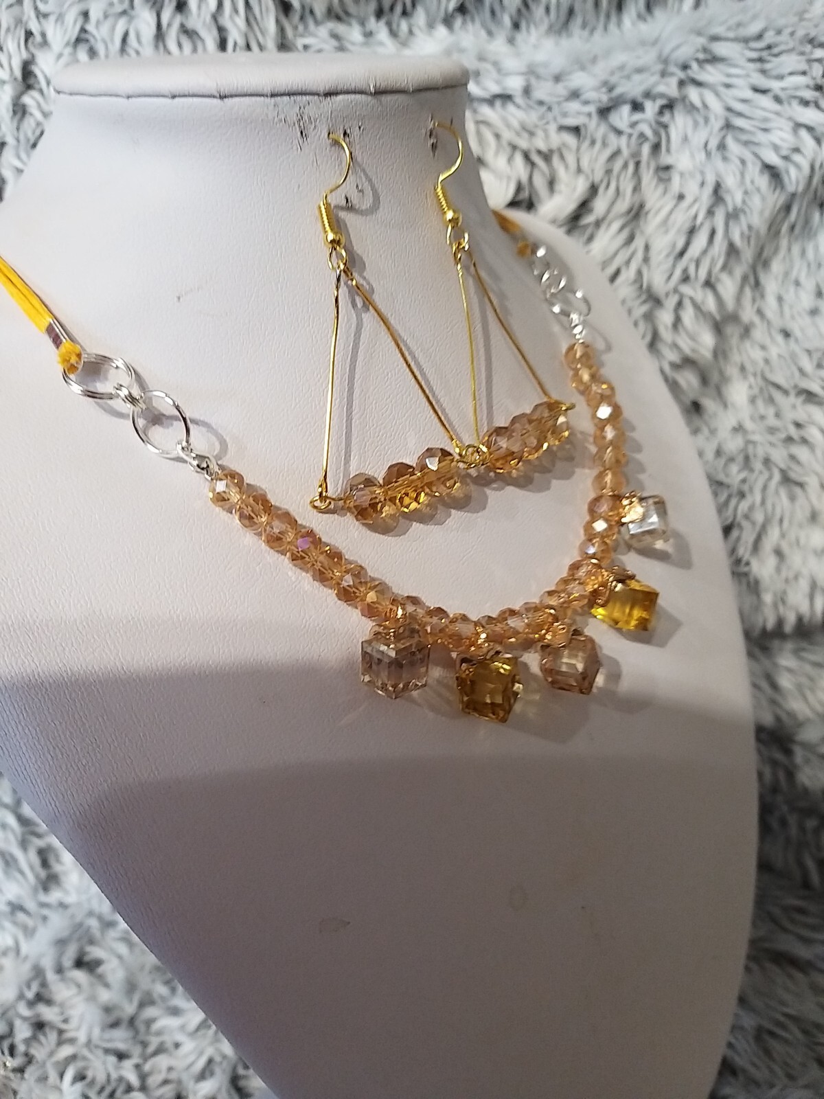 orange Topaz cube necklace and earrings handmade exclusive to the buyer