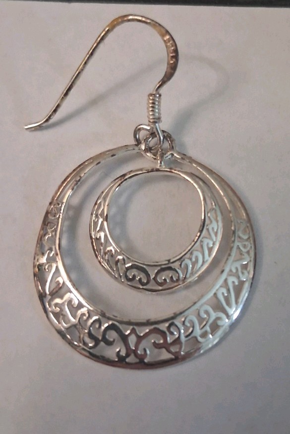 Vtg Sterling Silver Dbl Hoop Dangle Drop Hook Earrings Round .925