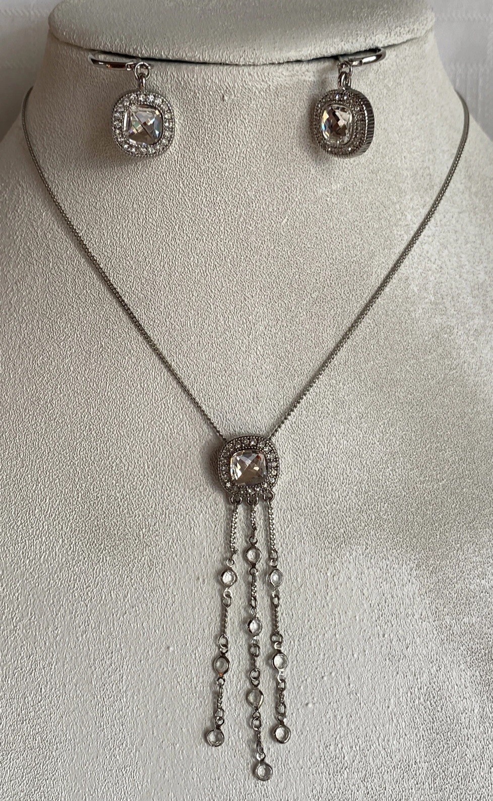 Lia Sophia Bella Donna Necklace 15-18” Earrings Silver Tone Rare Set Cz Wow!