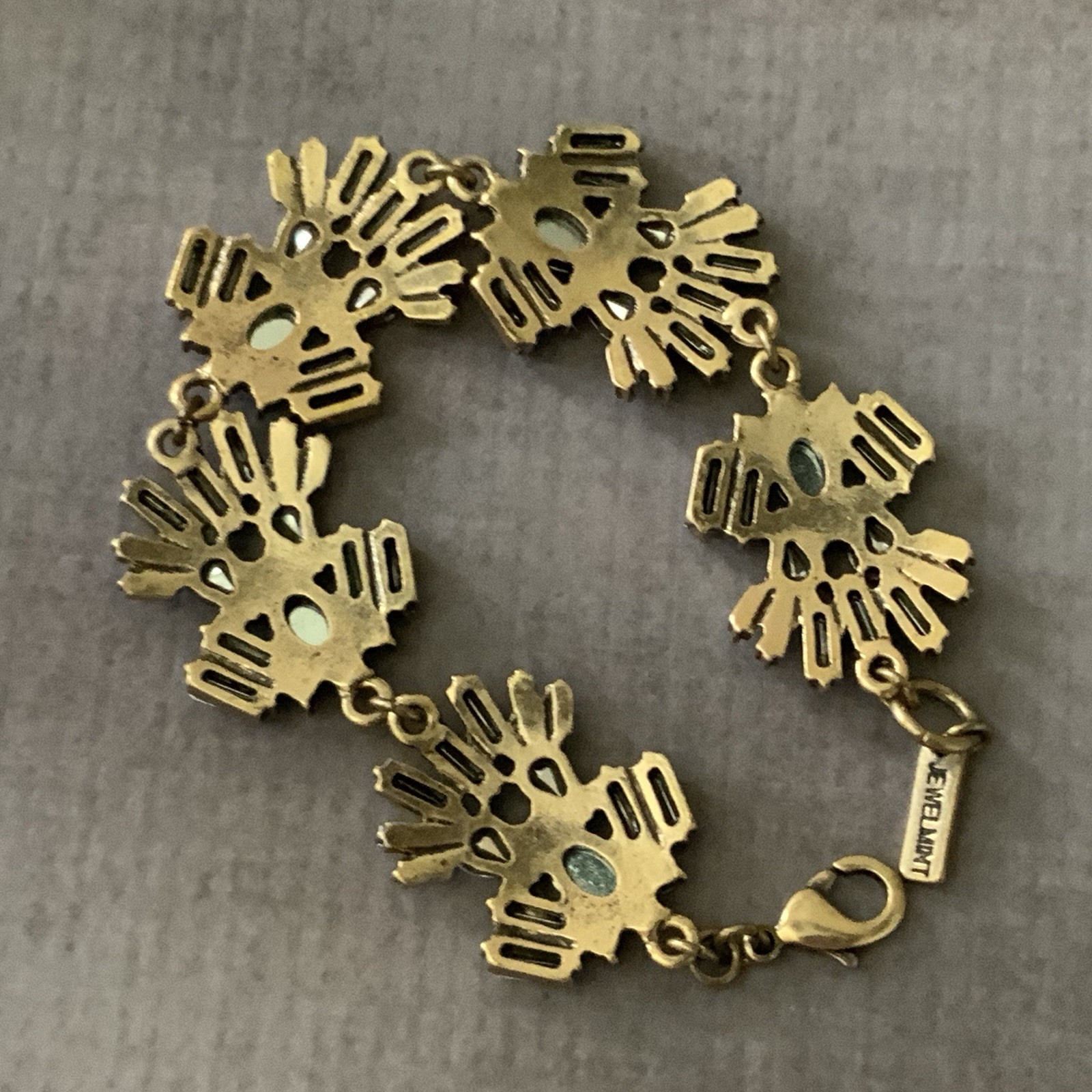 Jewelmint Blue Rhinestone Bracelet Gold Tone Statement Link Bracelet 7 Inch