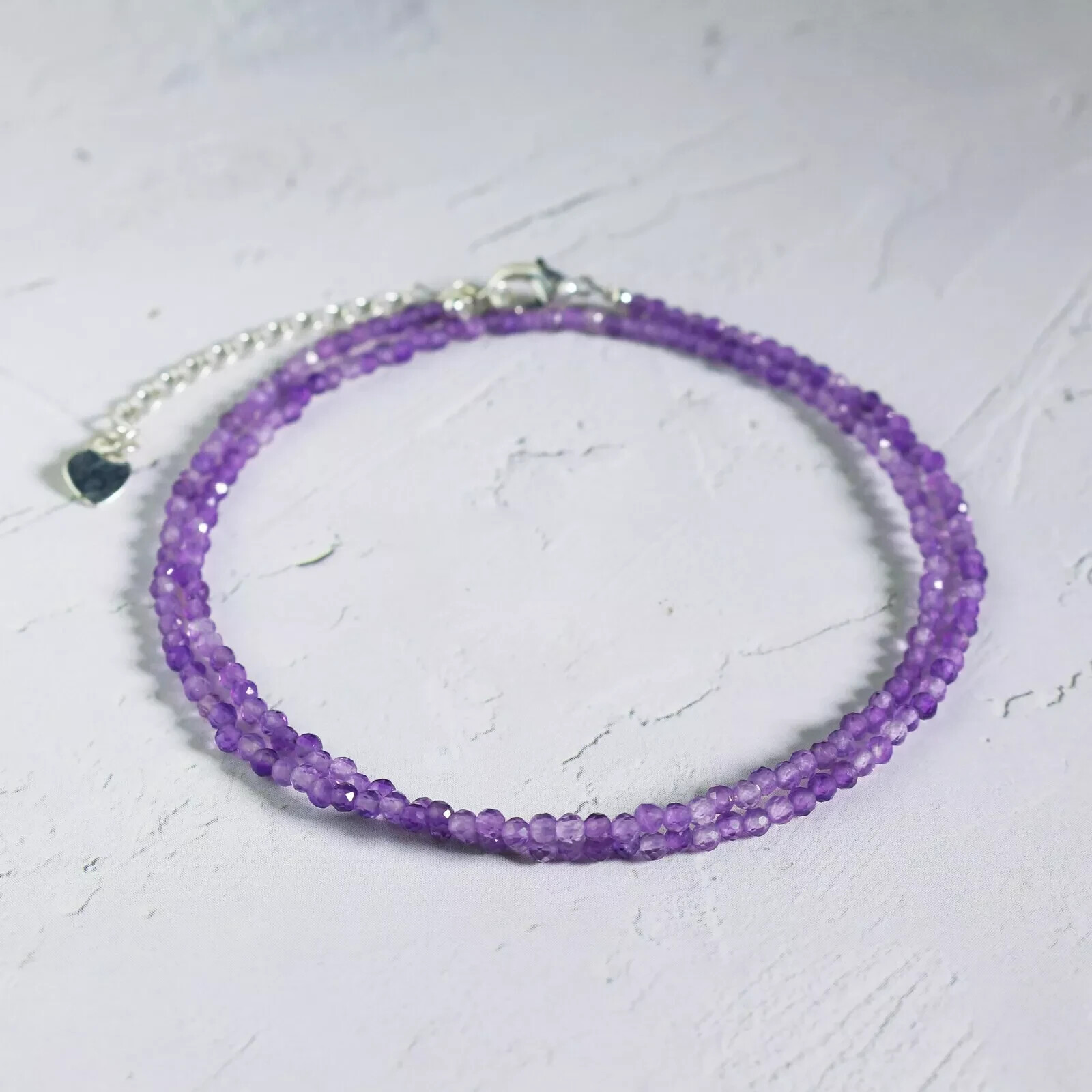 Natural Amethyst Healing Crystal Choker 2mm Faceted Beads Reiki Energy Necklace