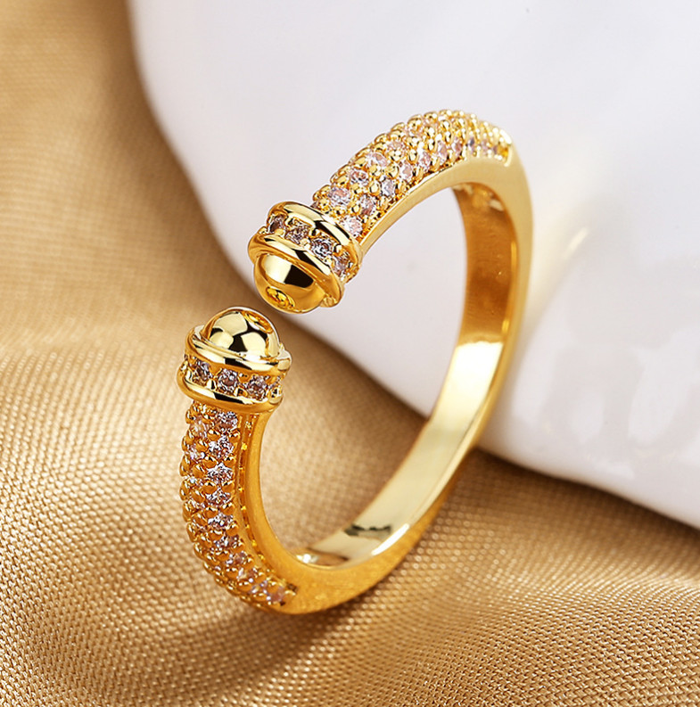 White GOLD PLATED MICROPAVE CZ WOMEN’S OPEN CUFF RING BAND GIFT Adjustable S1