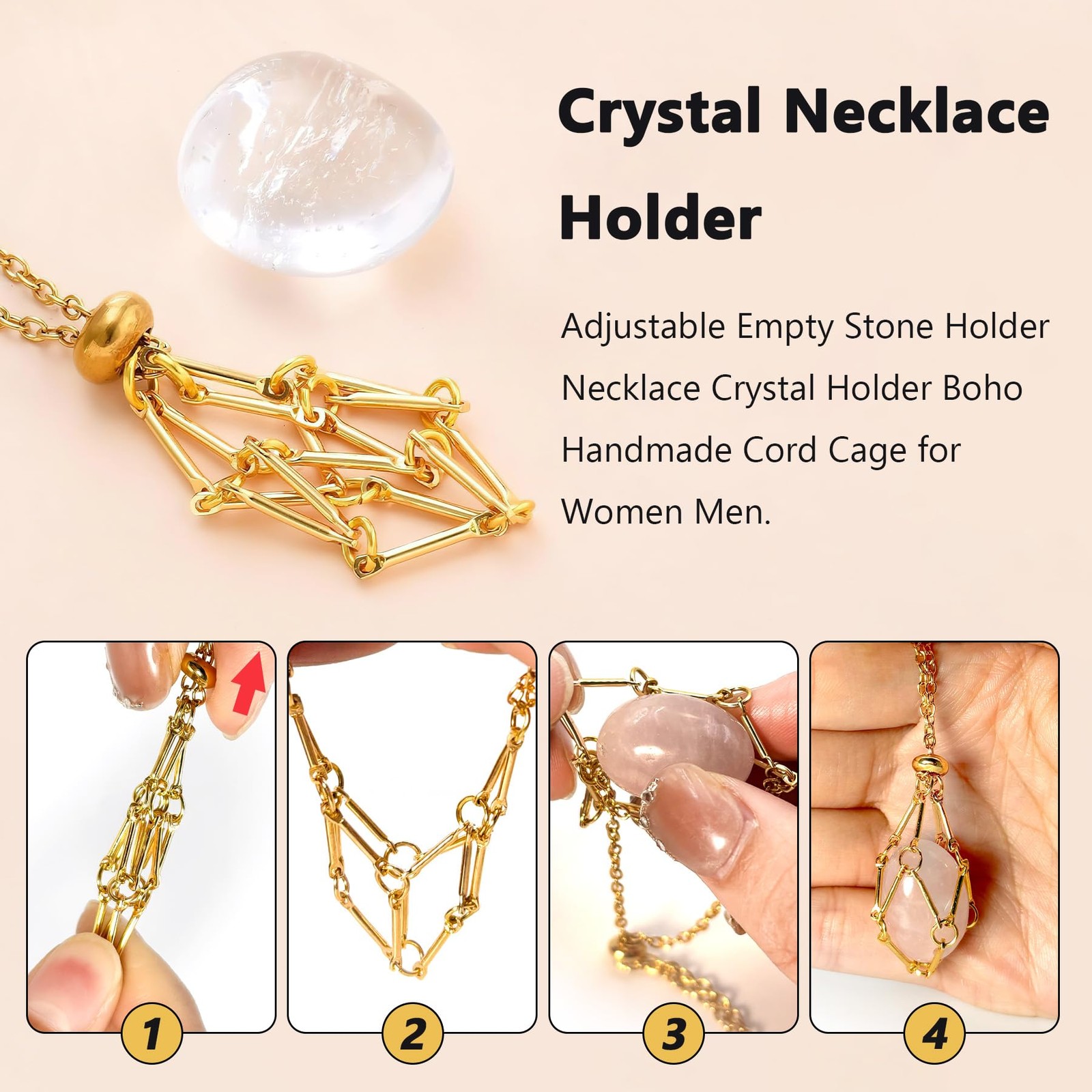 Philbinden 6 Pcs Crystal Necklace Holder Adjustable Empty Stone Holder Neckla…