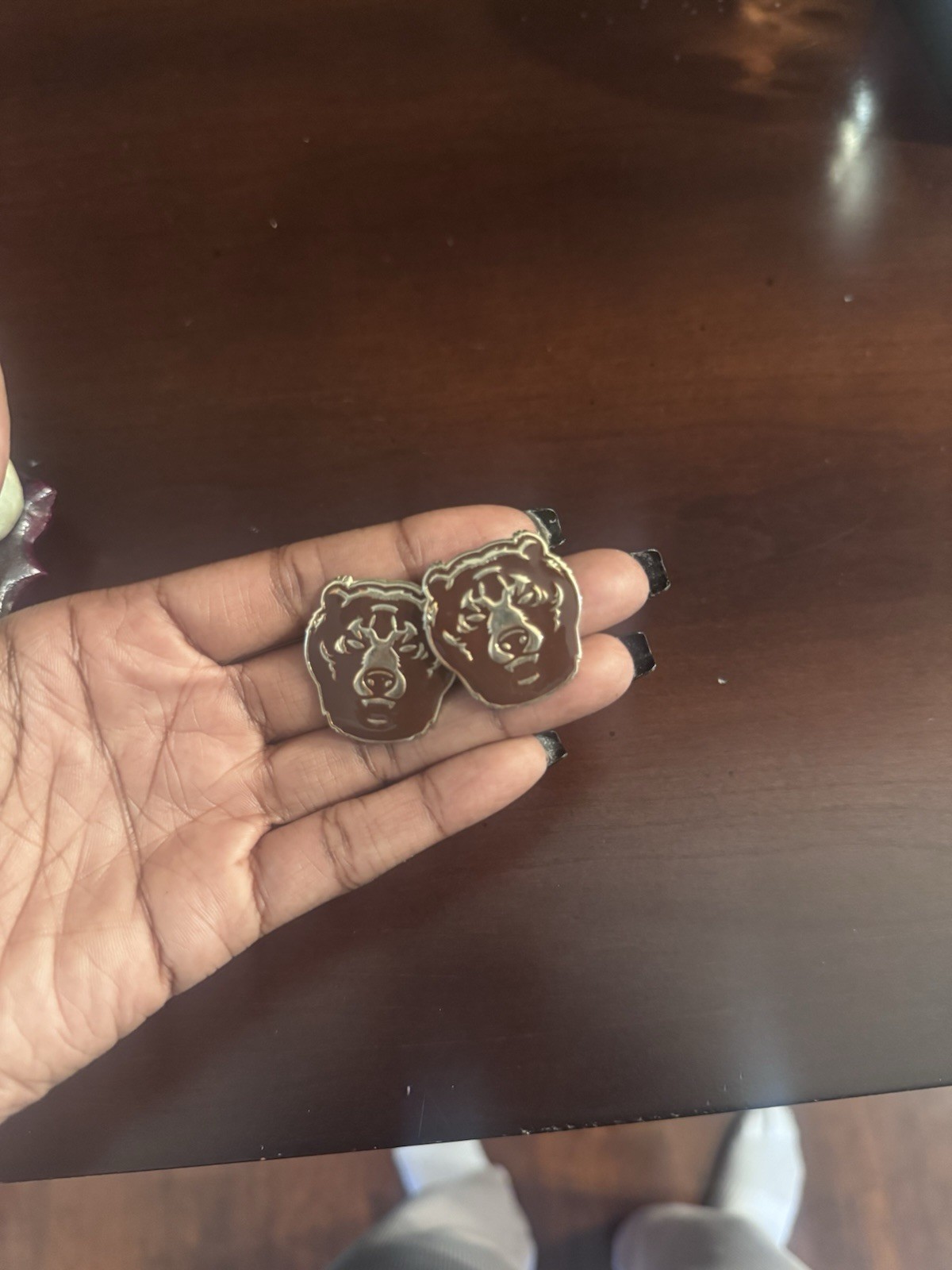 Enamel Bear Head Stud Earrings • Brown & Gold