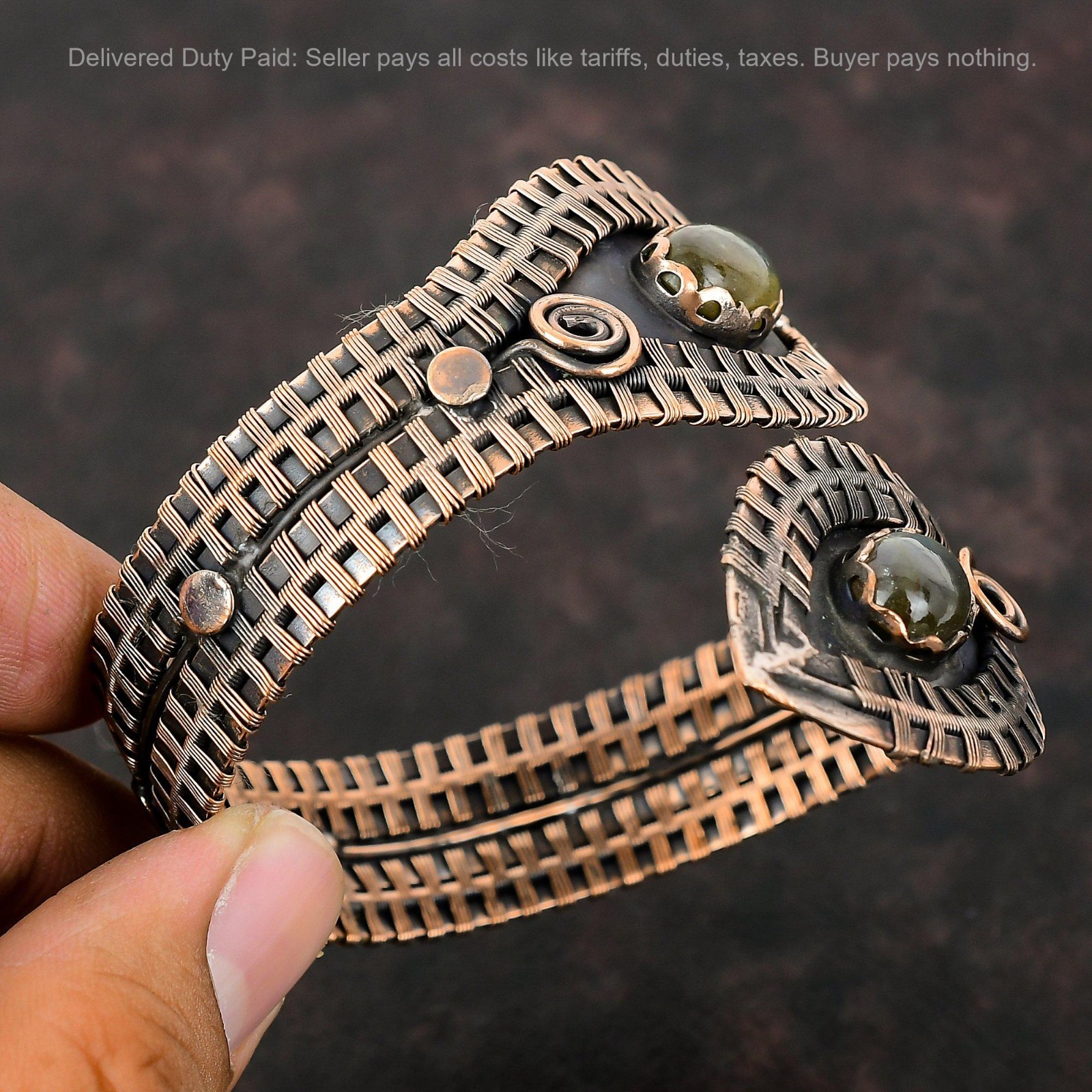 Oval Labradorite Gemstone Wire Wrapped Third Eye Chakra Bangle Jewelry Copper