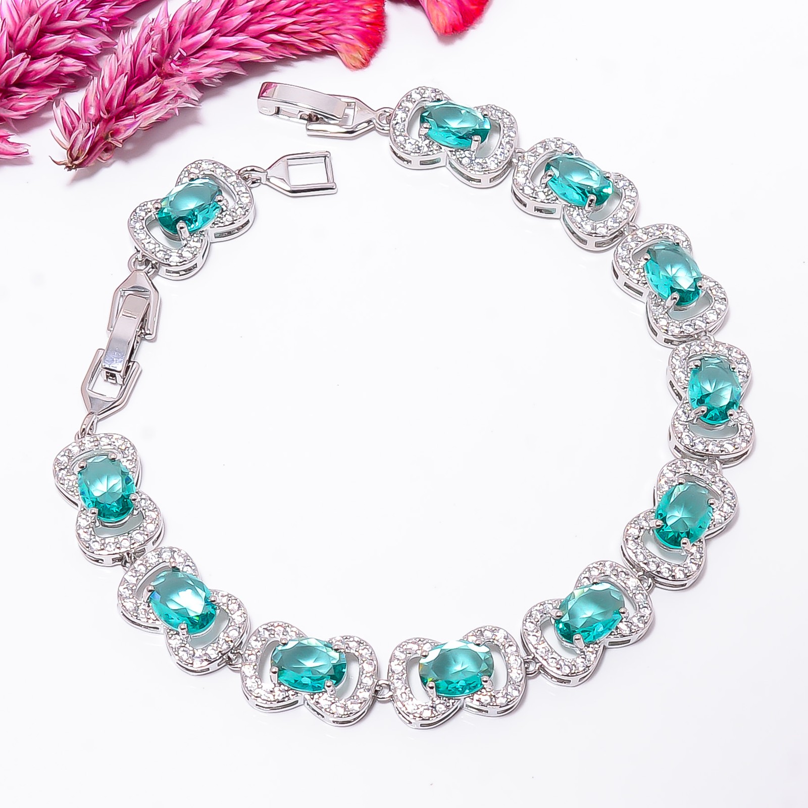 Paraiba Tourmaline, CZ 925 Sterling Silver Adjustable Bracelet 7-8″ B131122