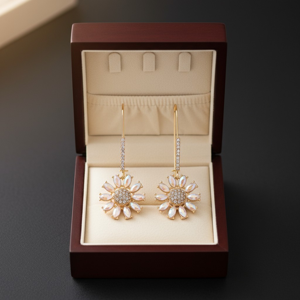 Betsey Johnson Flower Drop Earrings Daisy Design | Pave Stone Accents