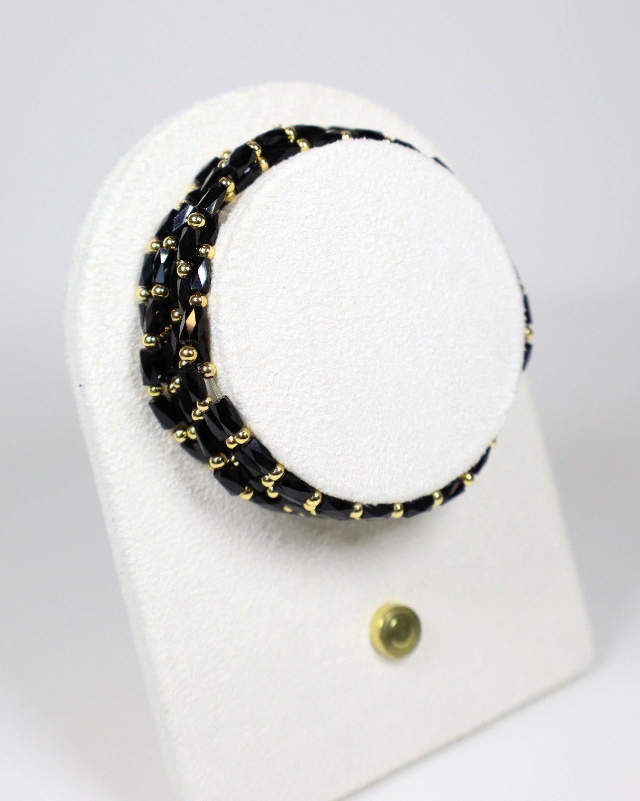 Stretchy Stackable Elastic Beaded Bracelets Faceted Black Gold Beads 6.5″ Length