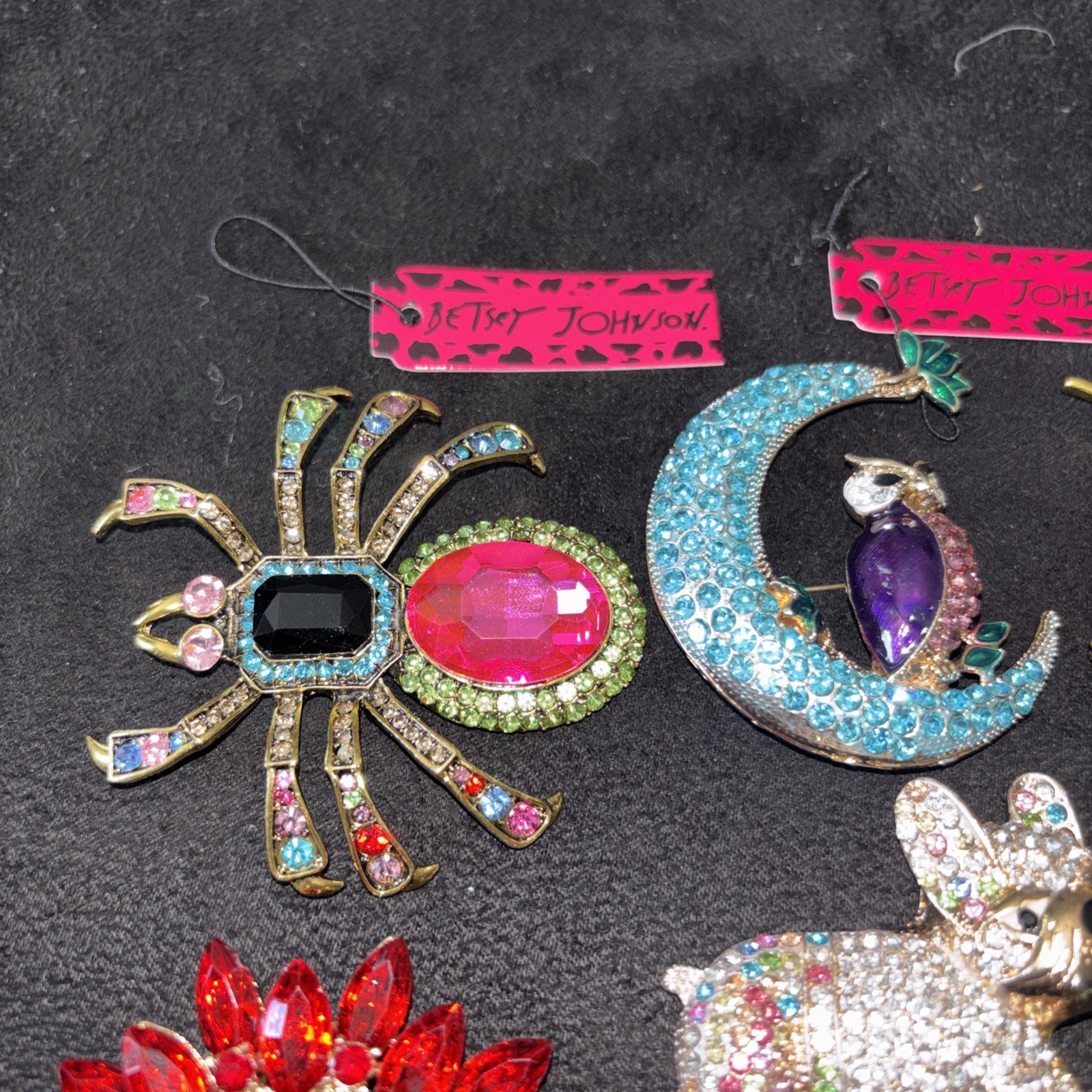 Lot 7 Brooches Pins Ex Large Pins Lobster Spider Frenchie Owl No Stamp Tagged