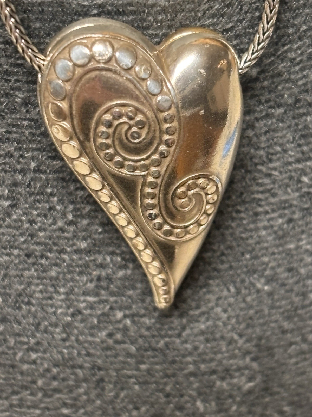Brighton Puffy Two-Tone Heart Crystal Pendant Necklace Silver Gold Reversable