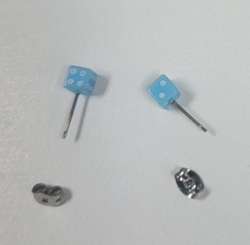 LIGHT BLUE DICE STUD EARRINGS