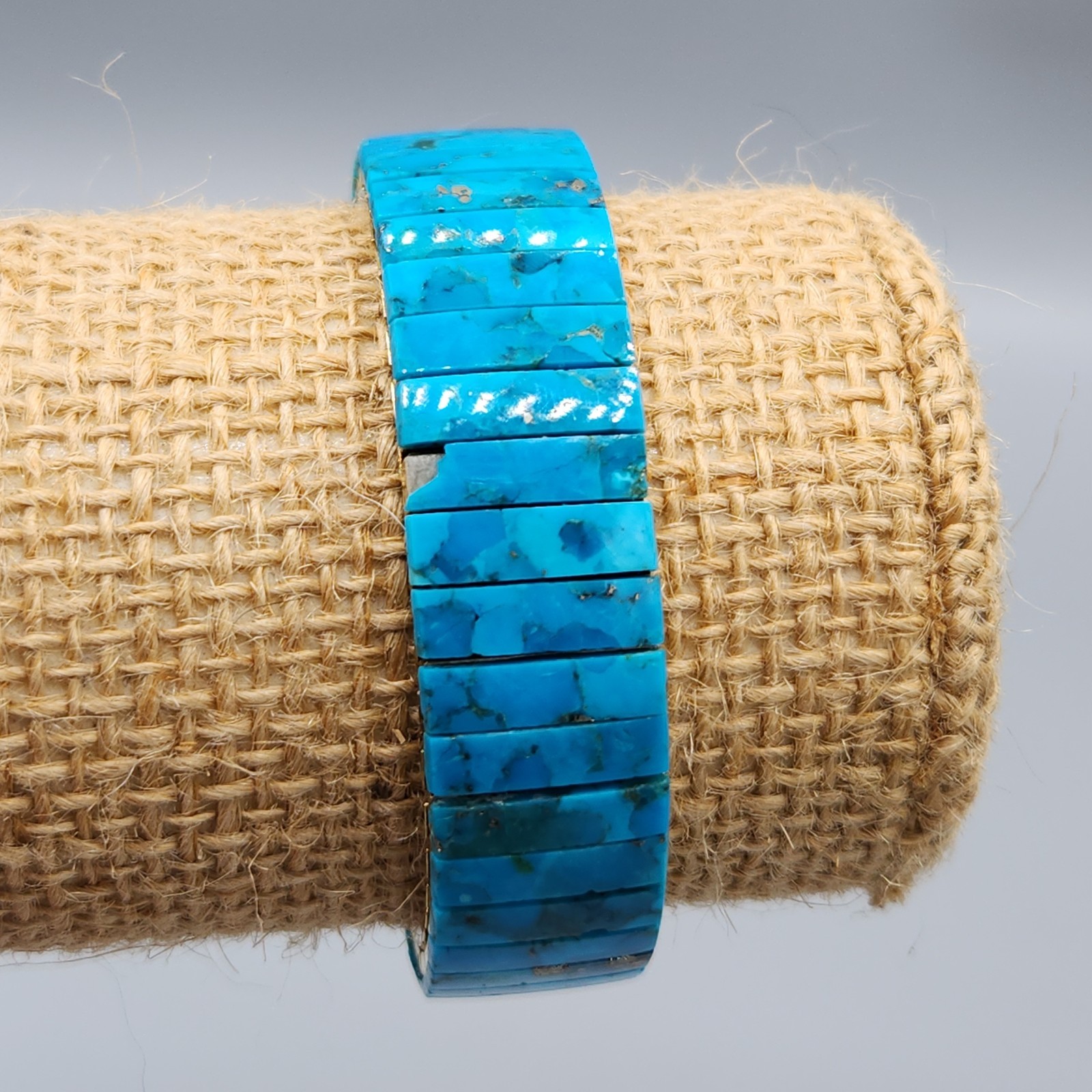 Vintage Turquoise Slab Expansion Stretch Bracelet 6.75″