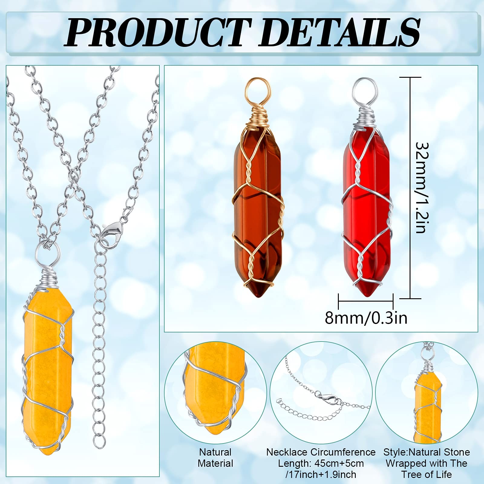10 Pcs Hexagonal Crystal Pendant Necklace Full Wire Wrap Gemstone Necklace