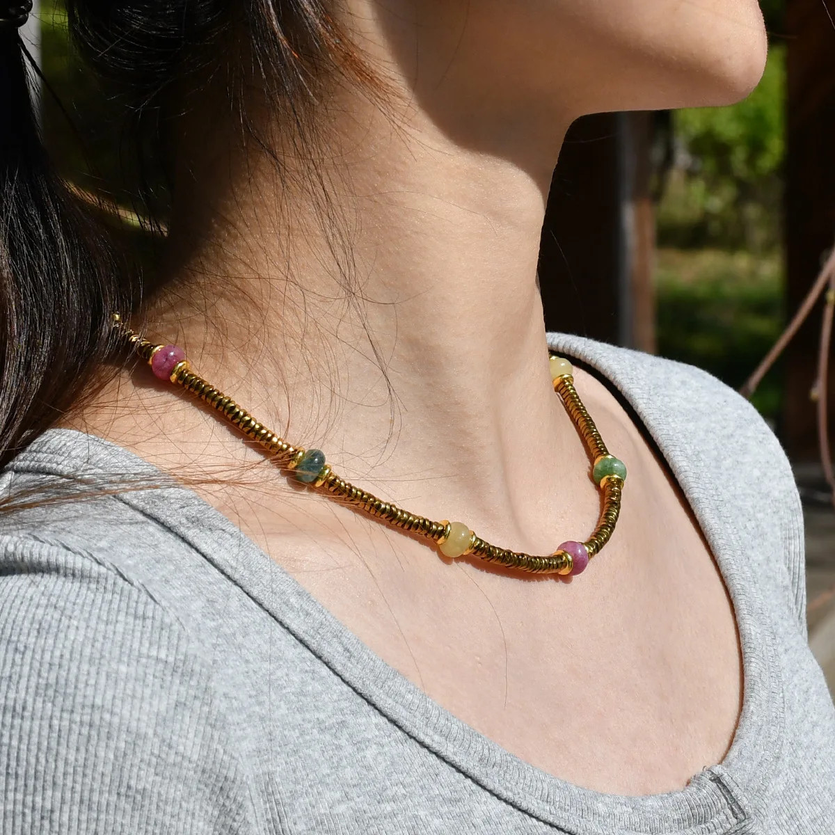 Loe| Bohemian Natural Stone Necklace for Women.1Pcs.316L Stainless Steel.Luxury