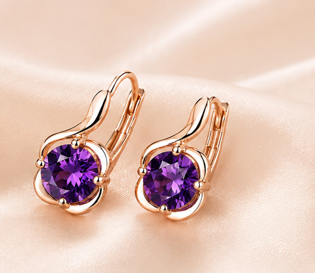 3Ct Round Cut Simulated Amethyst Engagement Hoop Earrings 14K Rose Gold Plated