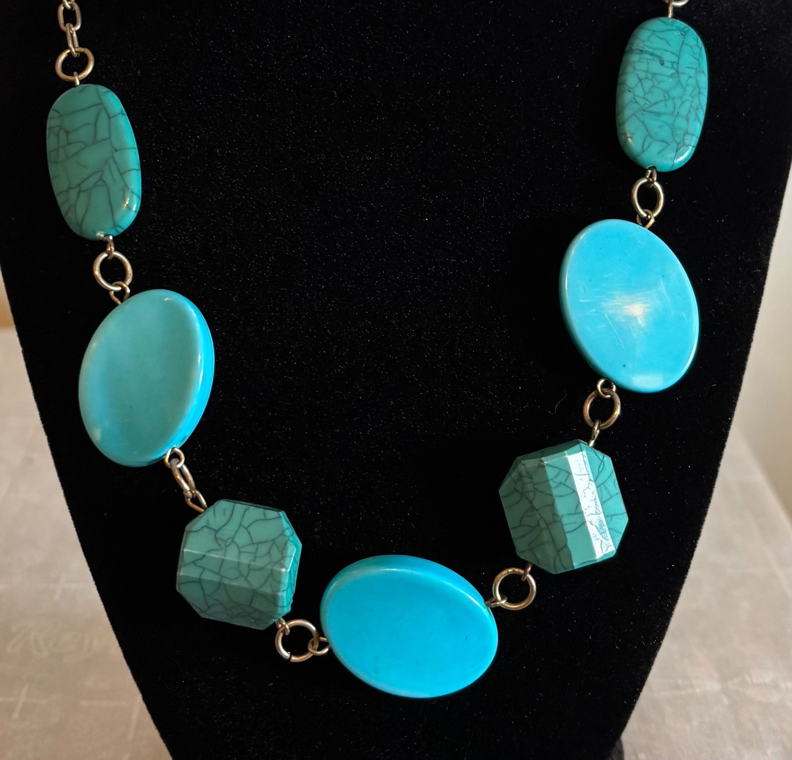 Faux Turquoise Necklace Various Shapped Blue/Green Beads 21”