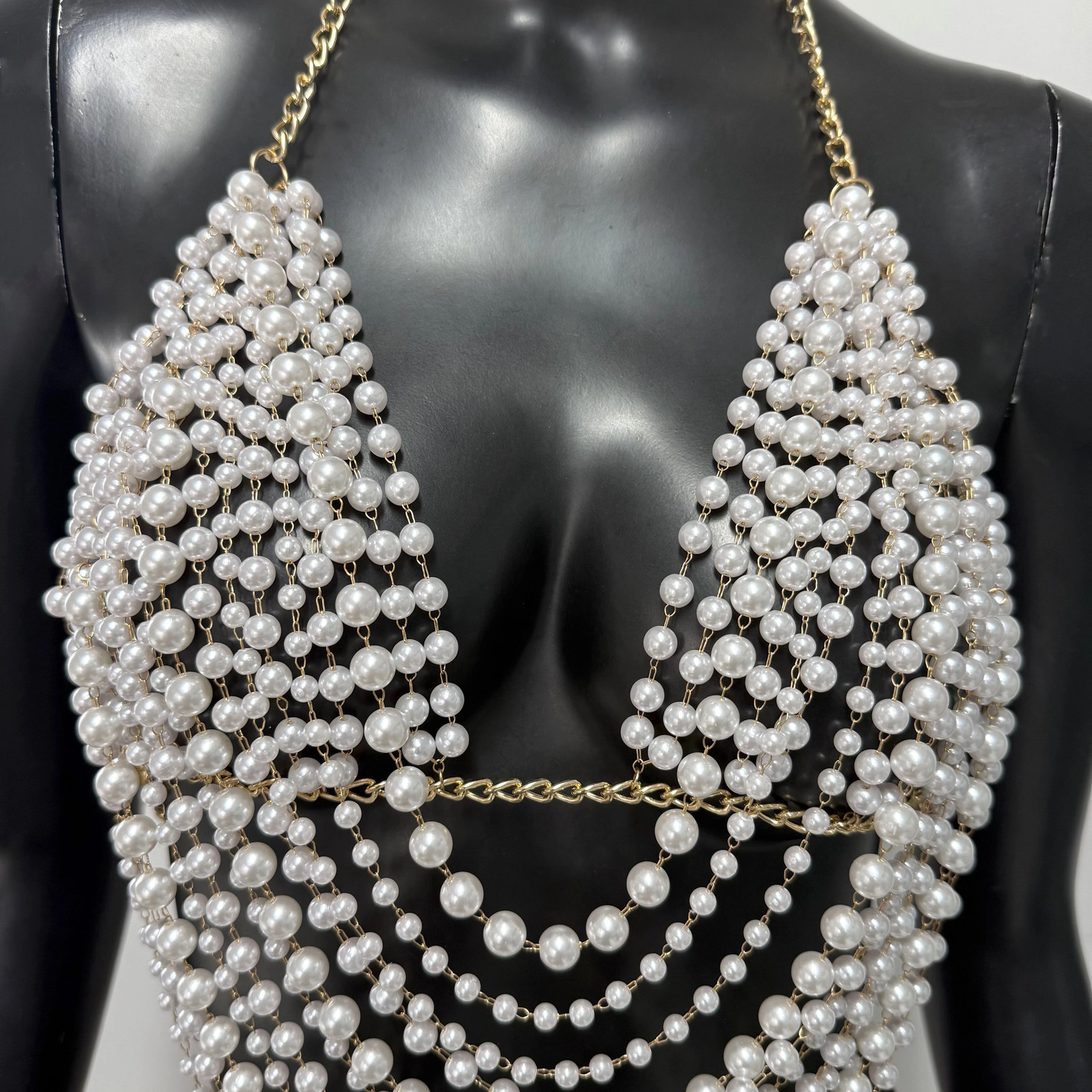 Body Chain White Pearl Suspender Silver Chain Top Metal Layered pearl