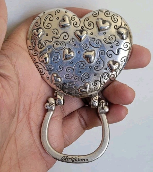 Brighton Heart Shaped Clock Art Glass Watch Hearts Silver Original Box, Dust Bag