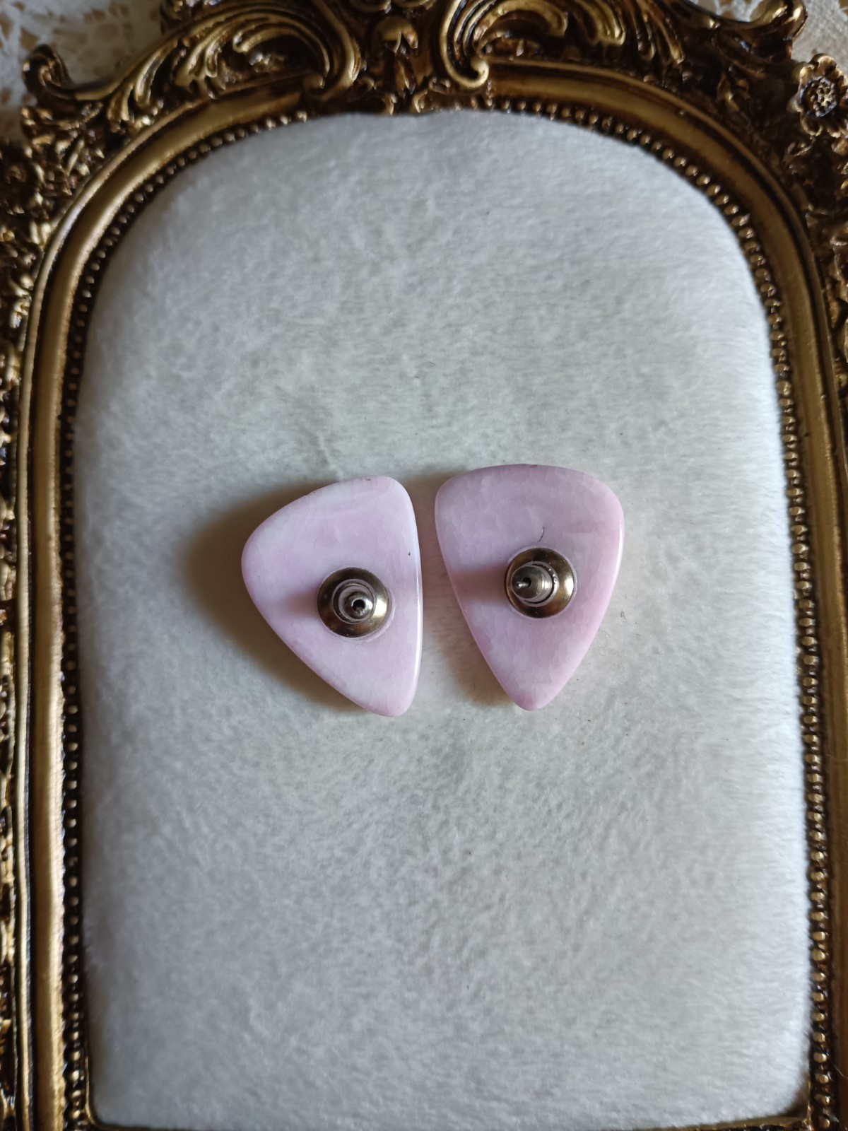 vintage Pink Triangle Stud Earrings Butterfly Closure Lobe Pair