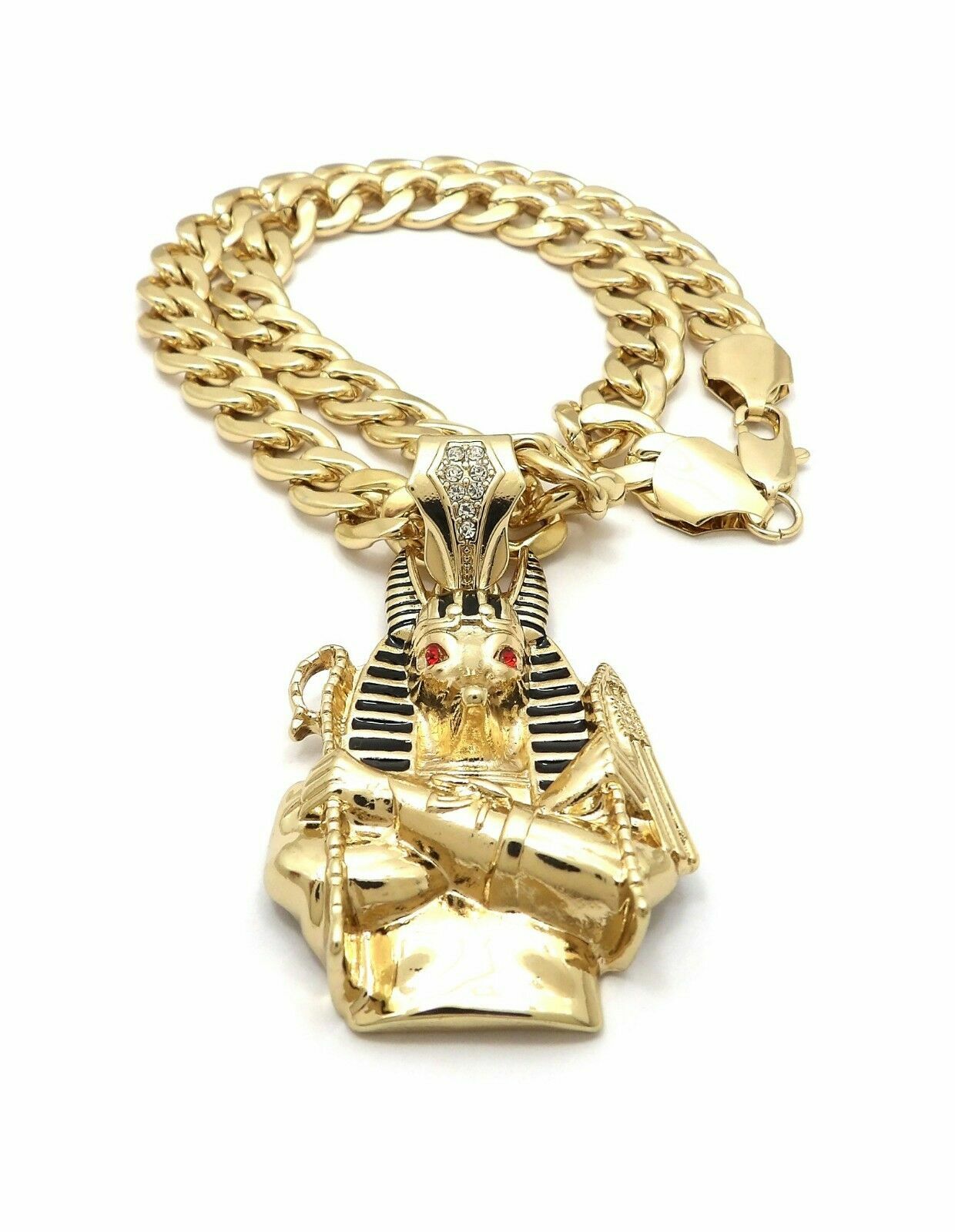 ICED HIP HOP EGYPTIAN ANUBIS PENDANT & 11mm 20″ CUBAN CHOKER CHAIN NECKLACE