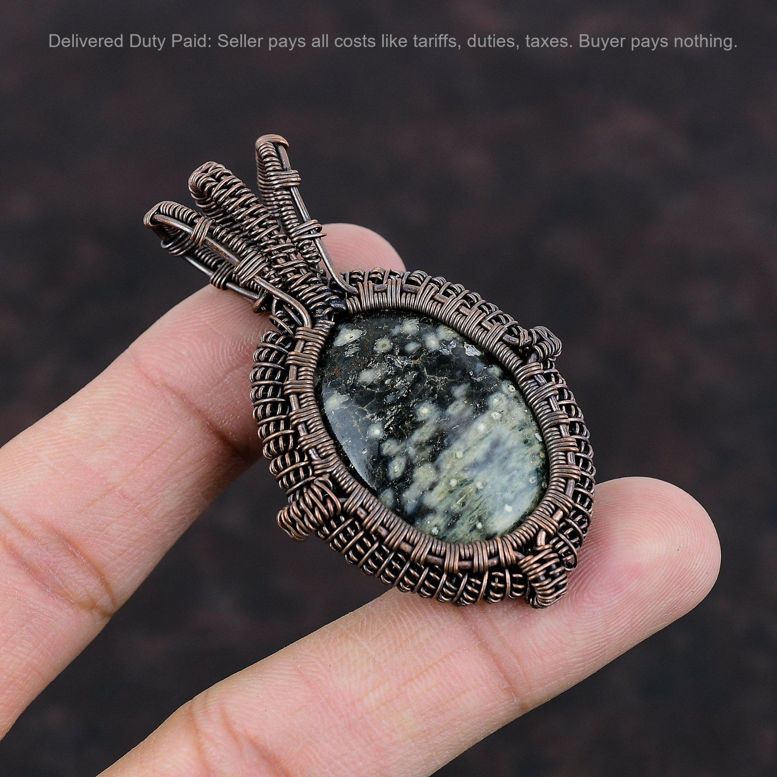 Copper Ocean Jasper Stone Handmade Wedding Birthday Wire Wrapped Pendant Jewelry