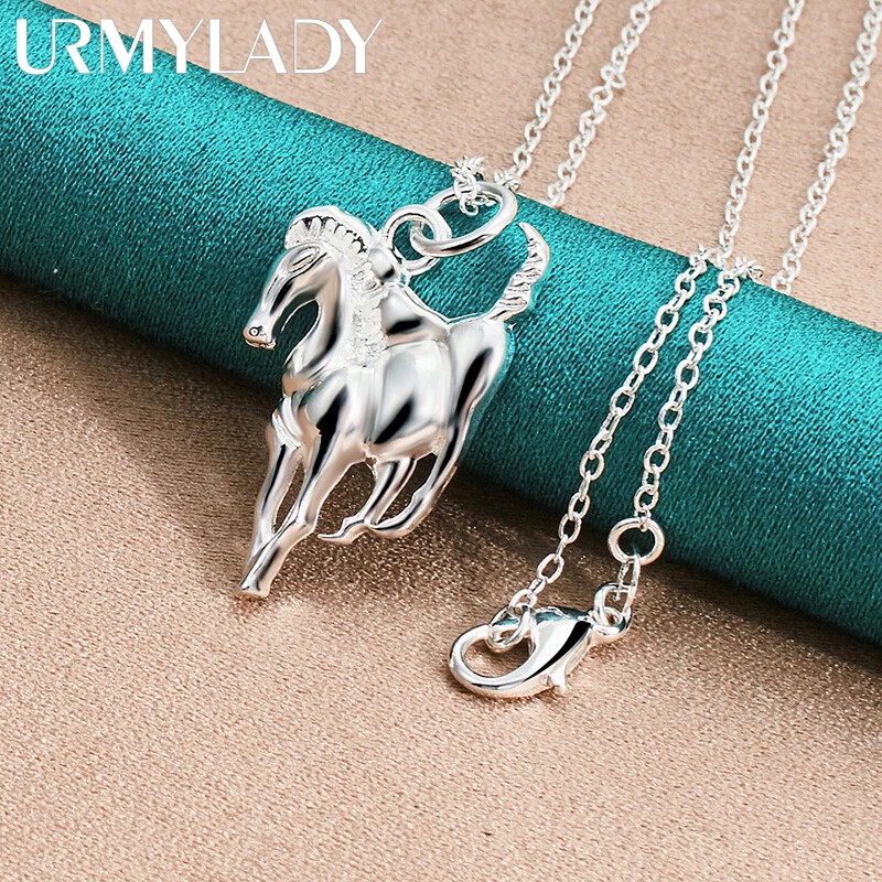 URMYLADY 925 Sterling Silver Smooth Horse 16-30 Inch Pendant Necklace Jewelry