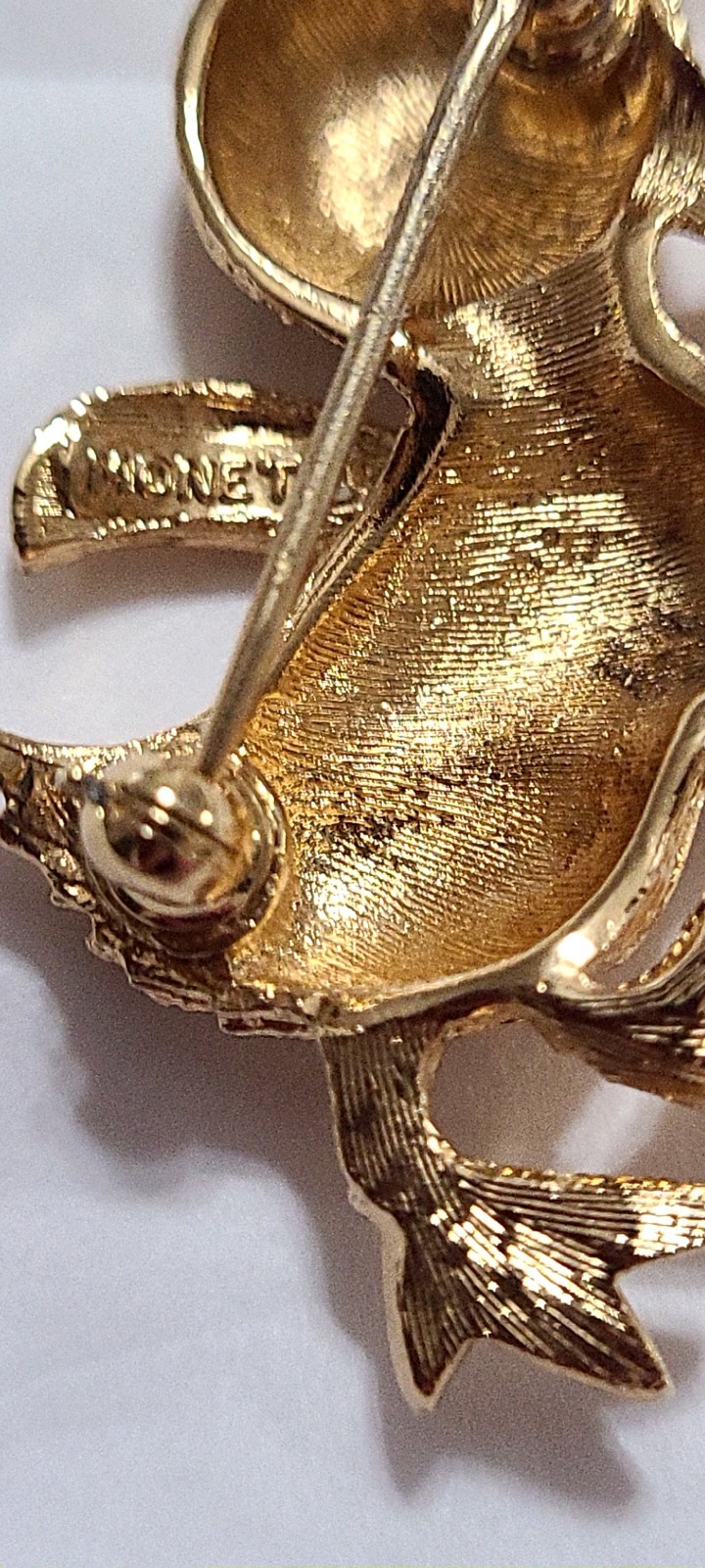 Monet Signed Vintage Gold Tone Textured Adorable Shiny Baby Duck Brooch