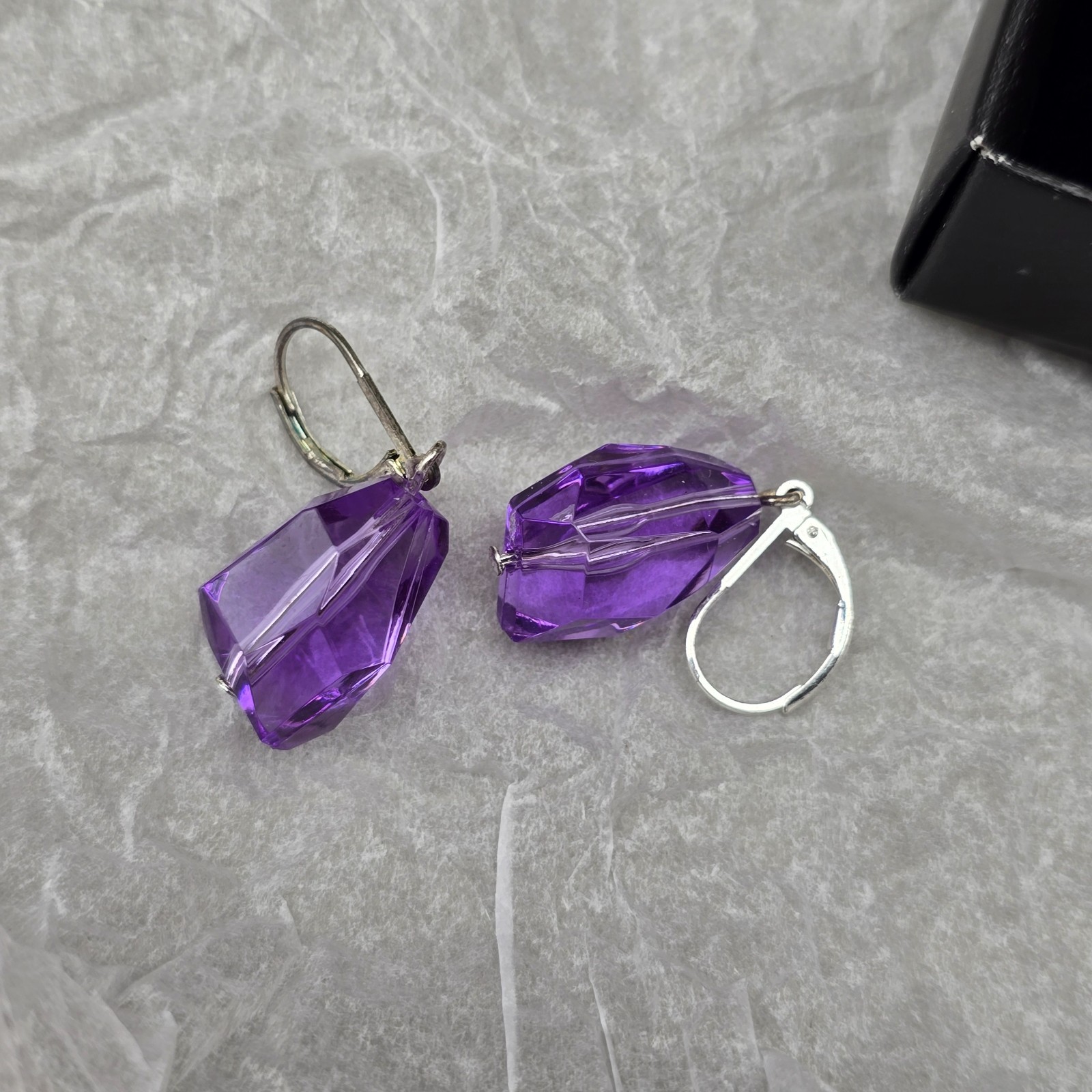 AVON Purple Faceted Pendant Necklace Earrings Set Silver Tone Jewelry Unused