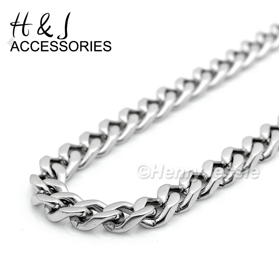 18″-36″MEN Stainless Steel 5mm Silver Cuban Curb Necklace Plain Cross Pendant*29
