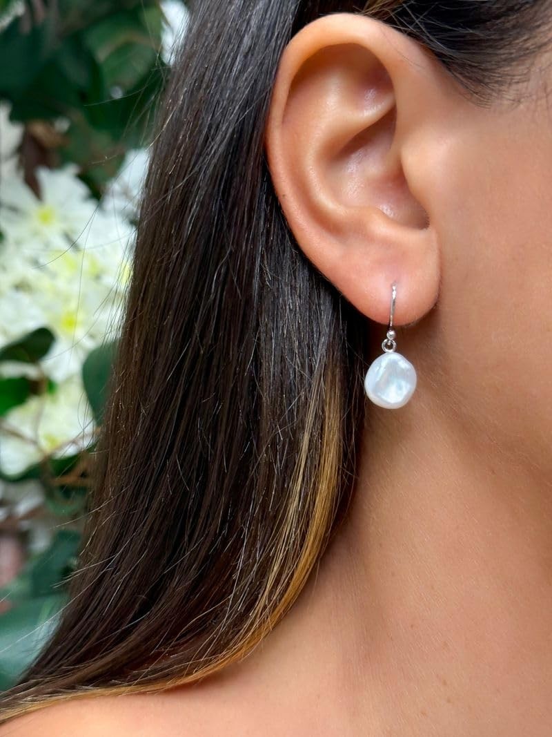 .925 Sterling Silver AAA 11.0-12.0mm White Freshwater Cultured Keshi Pearl 1″…