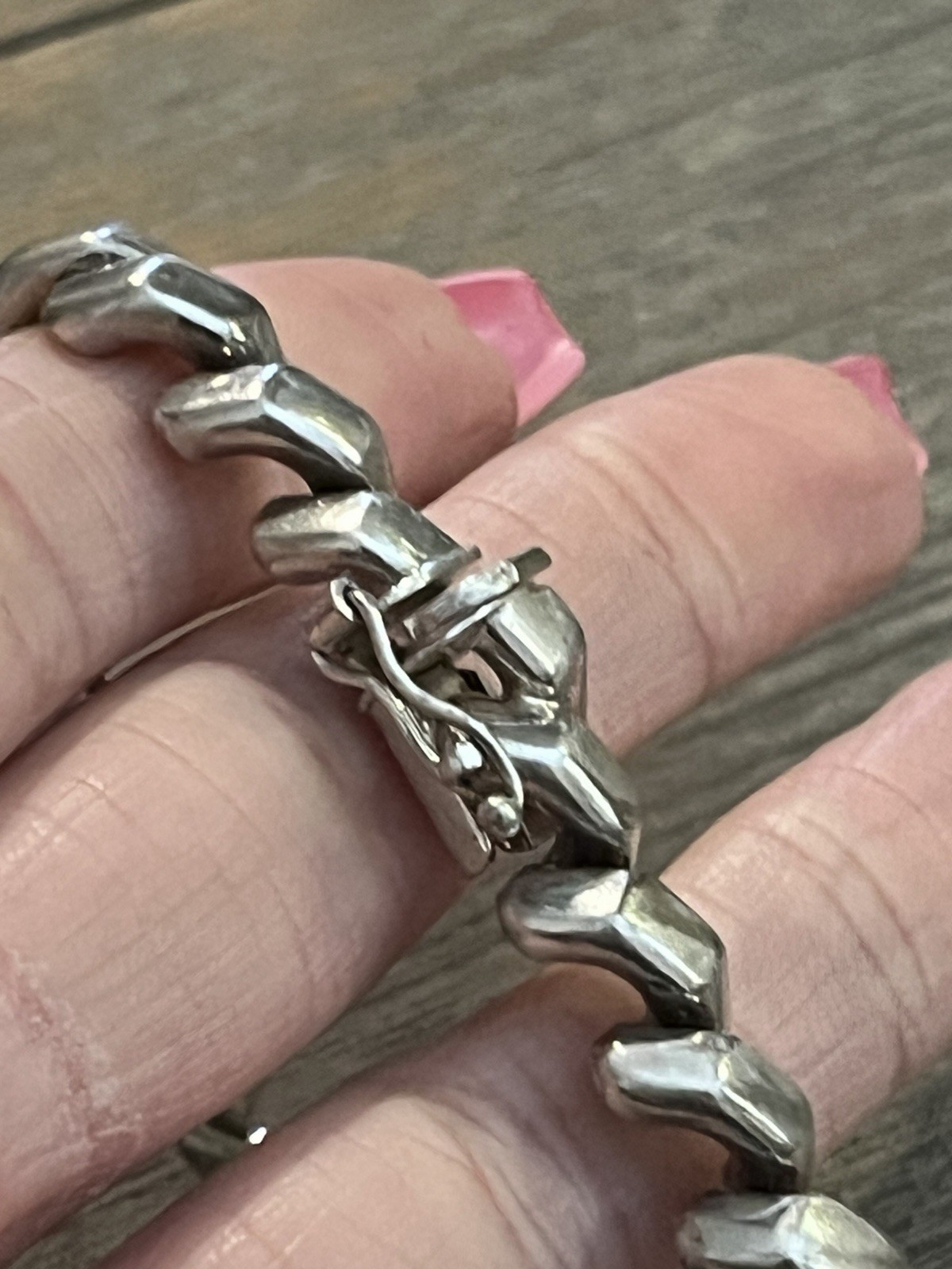 925 Sterling Silver Macaroni Link Bracelet Made In Italy 7.25 inches