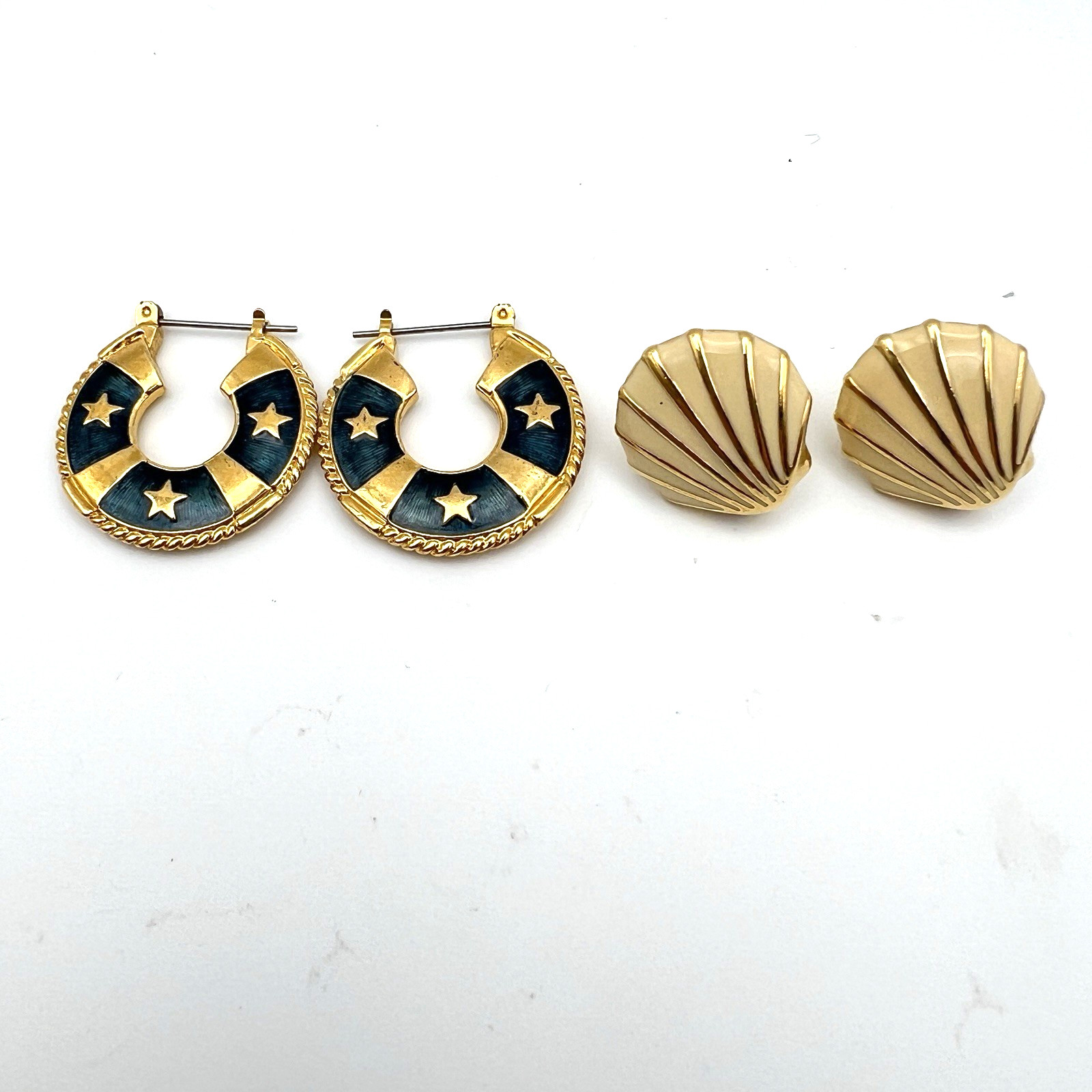 Vintage Earrings Lot 8 Pair Gold Tone Dangle Enamel Pierced Stud Drop Retro Glam
