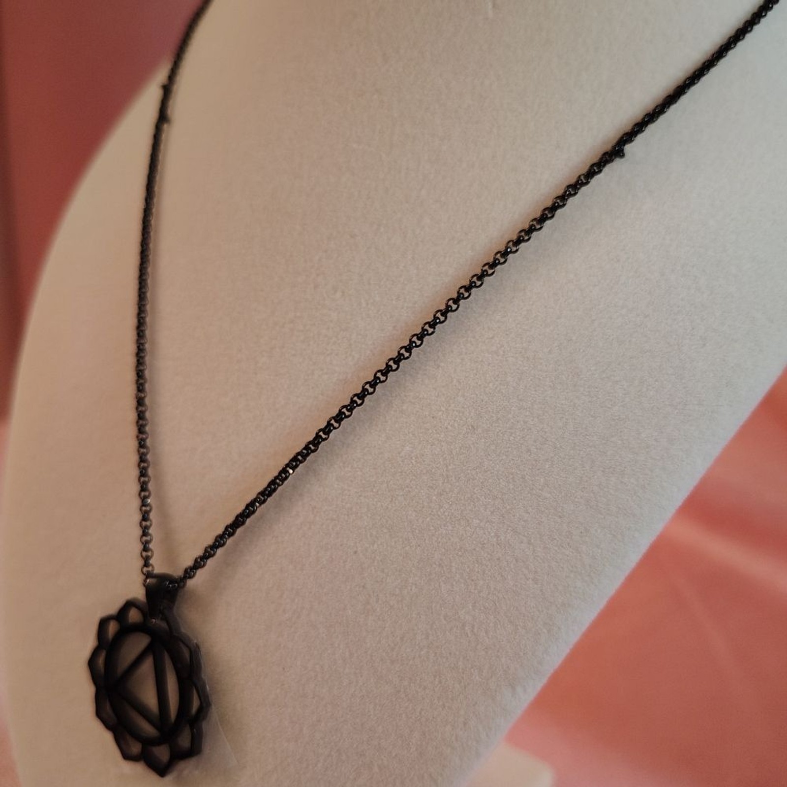 Black Geometric Stainless Steel Triangle Lotus Pendant Necklace