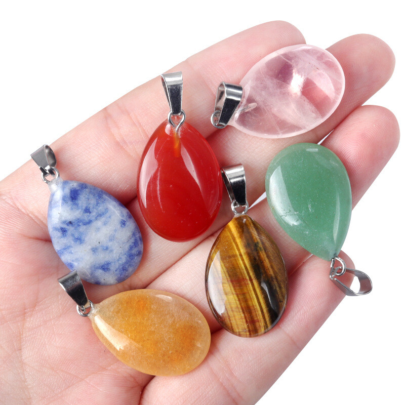 50pcs Mixed Natural Stone Water Drop Gemstone Beads Pendants DIY Jewelry Making