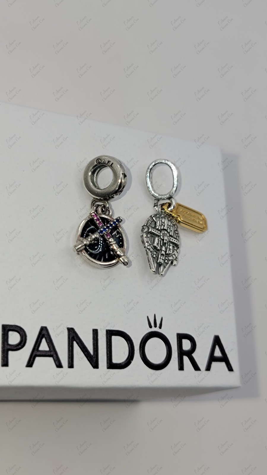 Authentic Pandora Star Wars Charms Set Millen Falcon & Lightsaber Duel w/Box D51