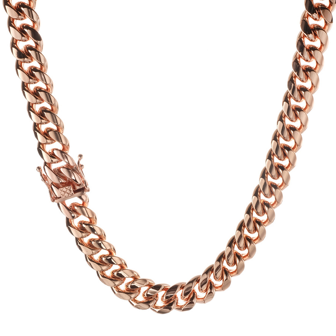 Unisex Rose Gold Stainless Steel Miami Curb Cuban Link Chain Necklace 10/14MM