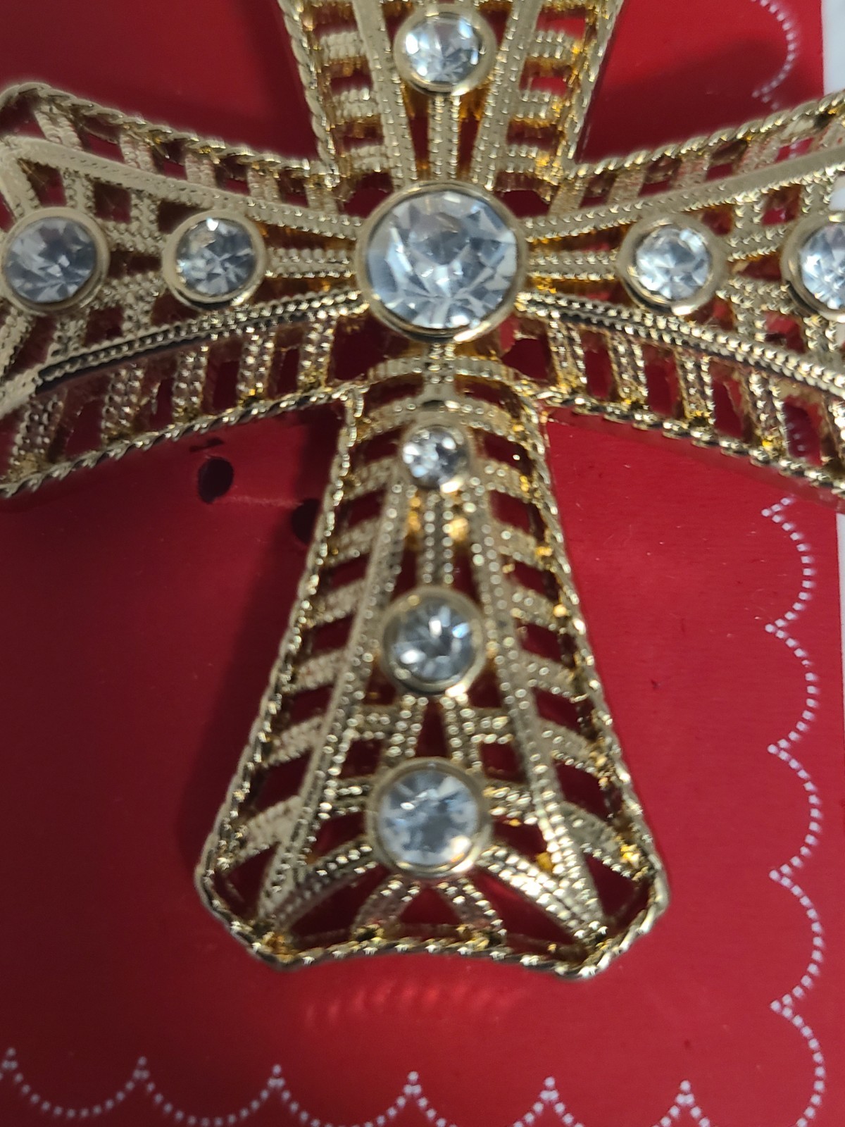 Holiday Lane Gold Tone Crystal Cross Pin Christmas Easter 2 3/8″ x 2″